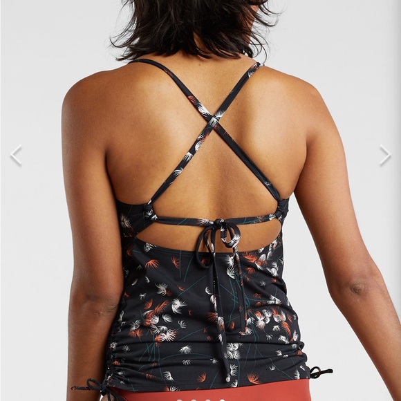 Title Nine /Carve design Black Floral Tankini top with Cross Straps & rouched ti - Picture 3 of 9